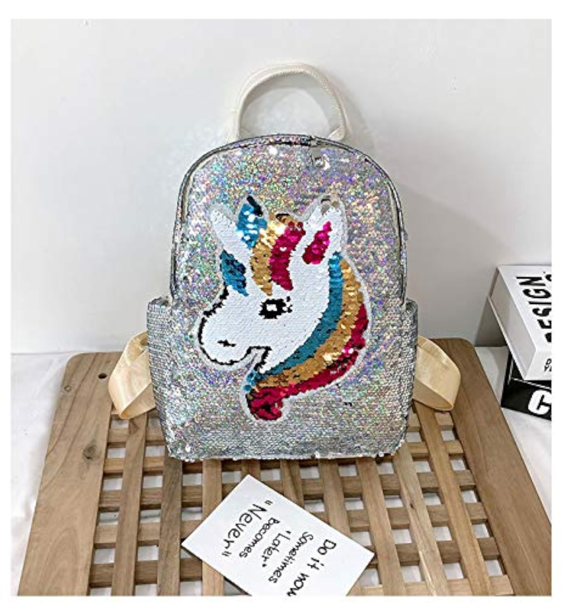 Unicorn Sequins Backpack for Kids, Silver