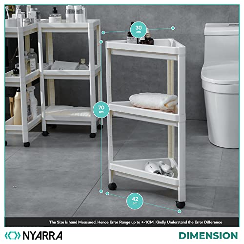 Image of NEVADRILL 3 Tier Corner Storage Trolley with Wheels, Multipurpose Corner Organizer for Bathroom, Kitchen & Bedroom, Space Saving Storage Rack with 360 Rotating Wheels, White [ND-1743]