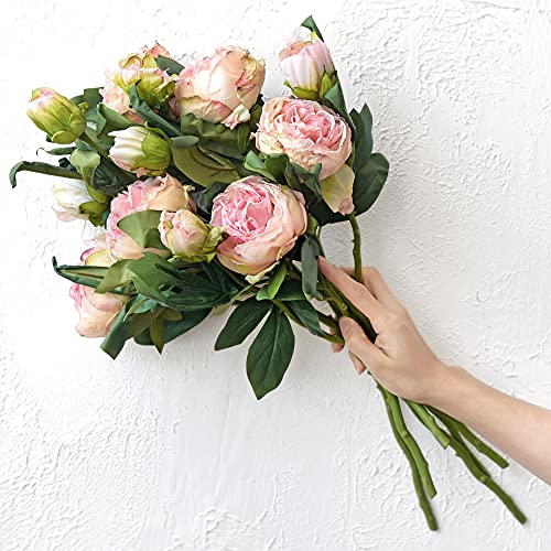 Image of FiveSeasonStuff Vintage Blush Pink Peonies - Realistic Artificial Silk Flowers with Dry-Look Petals, 6 Stems for Rustic Home & Wedding Bridesmaids Bouquet Bridal Showers