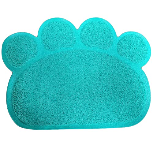 Joyjuly Pvc Pet Dog Cat Puppy Kitten Dish Bowl Food Water Feeding Placemat, Non-Slip Cat Litter Mat Paw Shape, Blue Small #TOP1