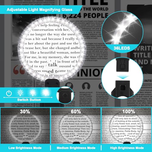 5X 15X Hands Free Magnifying Glass with Light for Reading, Flexible Gooseneck Magnifier for Close Work, Large Magnifying Glasses for Seniors,Crafts, Sewing
