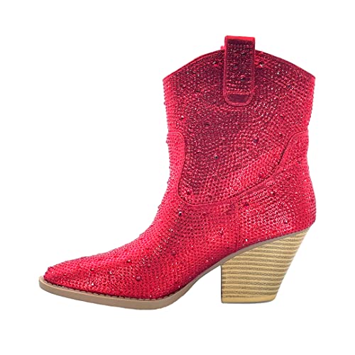 Image of ABSOLEX Women Western Cowgirl Cowboy Pointed Toe Rhinestone Ankle Booties