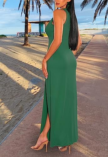 Image of Sexy Maxi Dress for Women Sleeveless High Split Deep V Neck Long Tank Dress