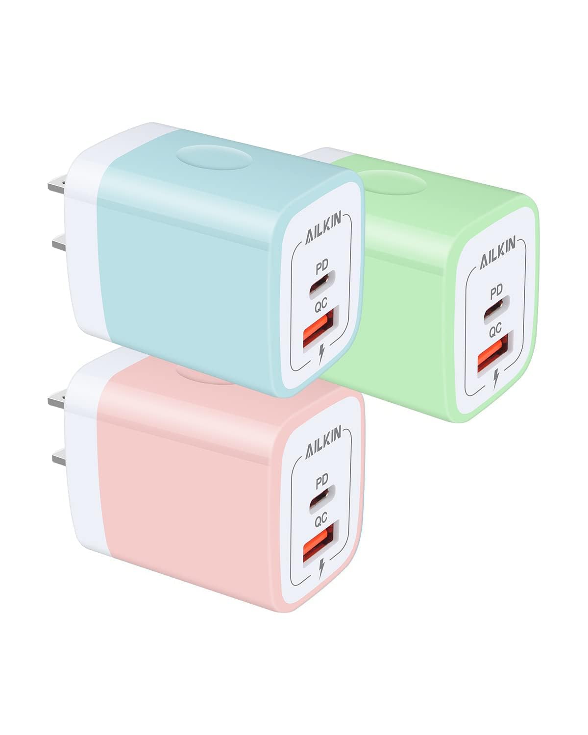 3Pack Dual Port USB-C Wall Plug-in USBC Charger, AILKIN 20W Power Delivery — Amazon image 10