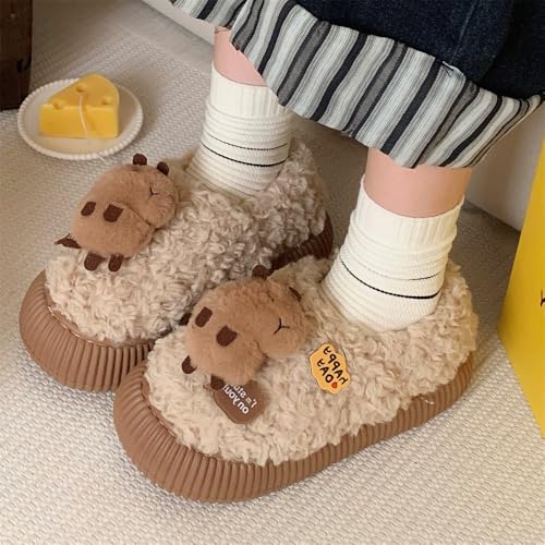 Capybara Slippers Cute Fuzzy Warm Plush Winter Shoes, Leopard Cozy Indoor Outdoor House Sandals Bedroom Comfort Wear Soft Cloud Slides Faux Fur Furry Lightweithg Anti-Skid Funny Grips Platform Slipper2