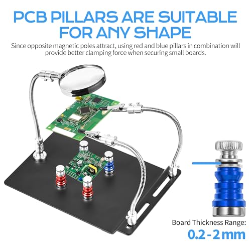WUFANC Dritte Hand Löten, Magnetische Löthilfe Dritte Hand mit 3X Lupe und 4 Platinenhalter, Helfende Hand für Elektronik-Reparatur, Schmuckherstellung, Hobby & Modellbau | TE-804
