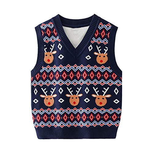 Mud Kingdom Little Girls Boys Sweater Vest Christmas Reindeer Gift Ribbed Vintage