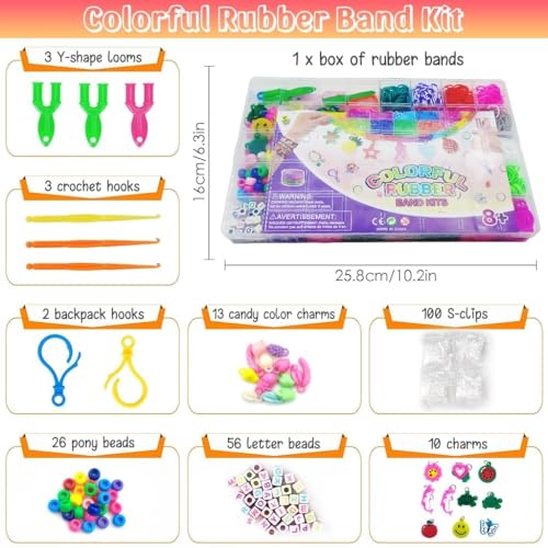 Image of DARK MAGISTER Kids Bracelet Making Kit with Colorful Beads, Rubber Bands, Charms and Tools - DIY Jewelry Craft Box for Children (Rubberband Art Kit)