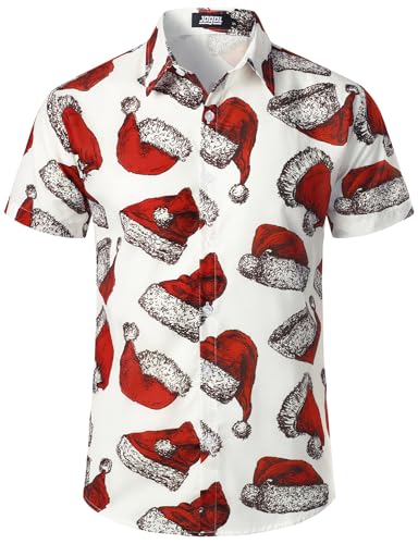 Chemise de Noël pour homme JOGAL grand motif flamant rose rouge et blanc taille XXL