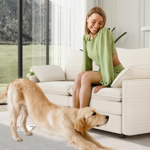 Image of Vesgantti 74 inch Loveseat Sofa for Living Room, Comfy Cloud Couch Deep Seat Corduroy Modern 2 Seater Small Sofa with Armrest Pillow, Easy Assembly for Small Spaces, Beige