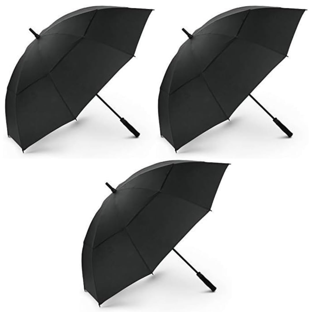 Pristine Windproof Men's Umbrella - Superstrong Frame with Double Canopy for a Dependable WindProof Golf Umbrella (Black) - 3 Pack