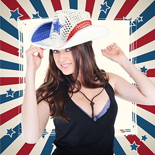 GiftExpress-Light-Up-Patriotic-Cowboy-Hat-Red-White-Blue-Sequin-Cowgirl-Hat-wFlashing-LED-USA-Western-Rodeo-Theme-Party-Costume-for-Women-and-Man-Adult-Size