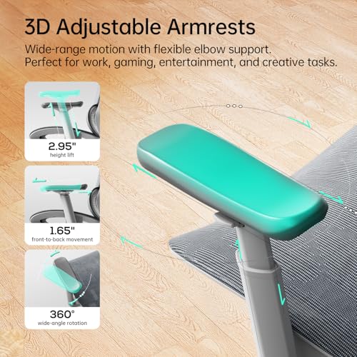 Image of Hbada P2 Ergonomic Office Chair, Office Chair with 3D Lumbar Support, Mesh Chair with 3D 360 Rotation Arms, 3D Headrest & Comfortable Seat, 135 Stepless Tilt Function, White