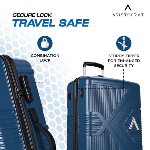Image of Aristocrat Proteq Check-in Trolley Bag 66cm | Medium Hard Luggage | 8-Wheel Suitcase for Travel | Combination Lock with Sturdy Zipper | Polycarbonate | 3 Years International Warranty (Legion Blue)