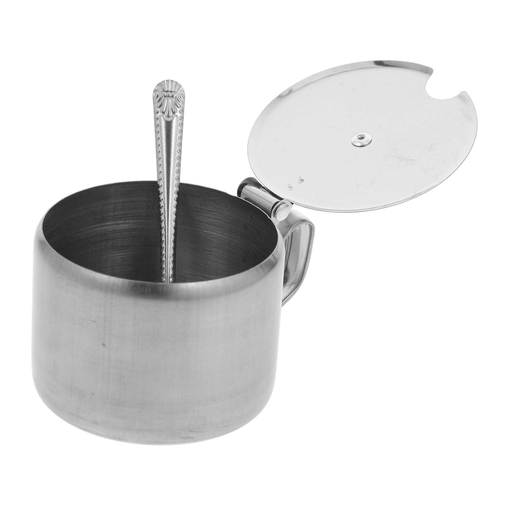 HEALLILY Restaurant Seasoning Pot Sugar Bowls Lid and Spoon Seasoning Jars Stainless Steel Sugar Bowl Container