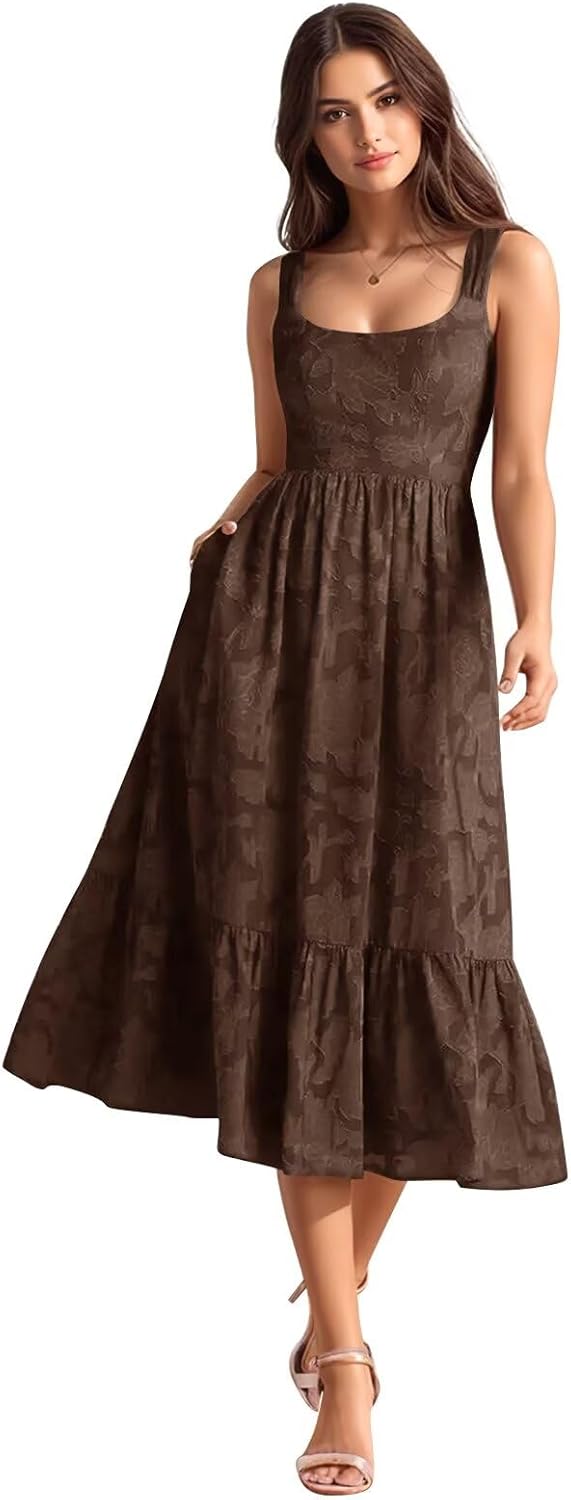 VOfuter Elegant Chiffon Jacquard Bridesmaid Dresses Tea-Length Spaghetti Straps Formal Wedding Guest Dress