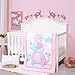 JISEN 3 Piece Crib Bedding Set Crib Quilt Crib Sheet Pillowcase - Soft Microfiber Printed Nursery Set for Baby Boys or Girls Pink Elephant
