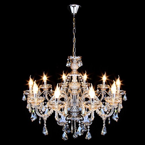 TryE 10 Arm Chandelier K9 Crystal Glass Ceiling Light E12 Pendant Lamp Cognac Color for Living Room Bedroom Hallway Entry