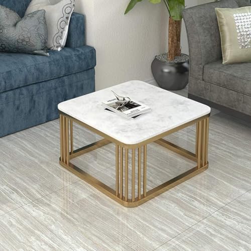 Image of Two-Piece Marble Look Coffee Table Set, top end Side Table, Metal Frame Cocktail Table, Nesting Tea Table, and Home Furniture Size for Living Rooms (Gold & White)