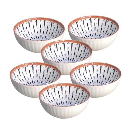 Image of Lellow Ceramic Bowl Set of 6 | Microwave Safe | Dishwasher Safe | Lead-Free Food Grade Glazed Bowls | Ideal for Soup, Salad, Dessert Serving- Droplets Pattern