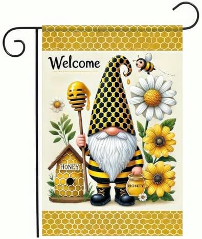 BlissYard Gartenflagge „Welcome Bee“ – Doppelseitig, 30,5x45,7 Cm, Wetterfest, Hummel-Design Für Frühling/Sommer