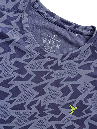 Image of TECHNOSPORT Men Polyester Regular Fit Half Sleeve Jacquard T-Shirt with Double Cool, Quick Dry & Anti Microbial for Sports, Running & Casual Use