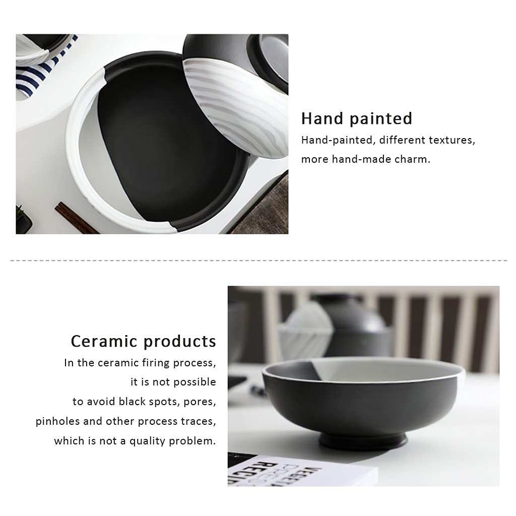 Cuenco De Cerámica con Tapa Cuenco De Ramen Estilo Japonés 4.5 Pulgadas, Cuenco De Sopa De 6.5 Pulgadas (Color : Black+White, Size : 11.5 * 10cm)