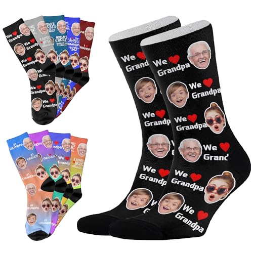 Custom Socks with FACE PHOTOS TEXT Made in USA, Personalized Funny Gifts for Birthday Christmas Wedding