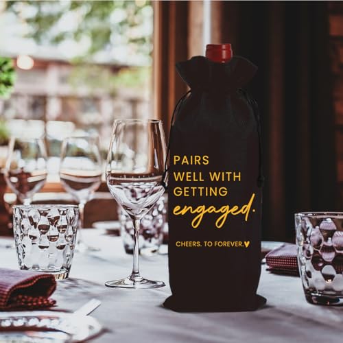Image of Engaged Engagement Gifts for Couples Her Engagement Party Decorations | Bridal Shower Decorations Wine Bag Cheers To Forever Wine Accessory Sets - Black