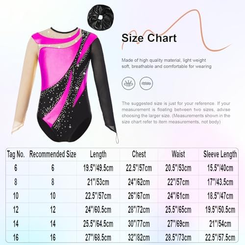 RUNQHUI - Body da danza per bambina, per pattinaggio artistico, ginnastica, abito per danza su ghiaccio, allenamento, competizione, spettacolo, rosa acceso, 5-6 Anni