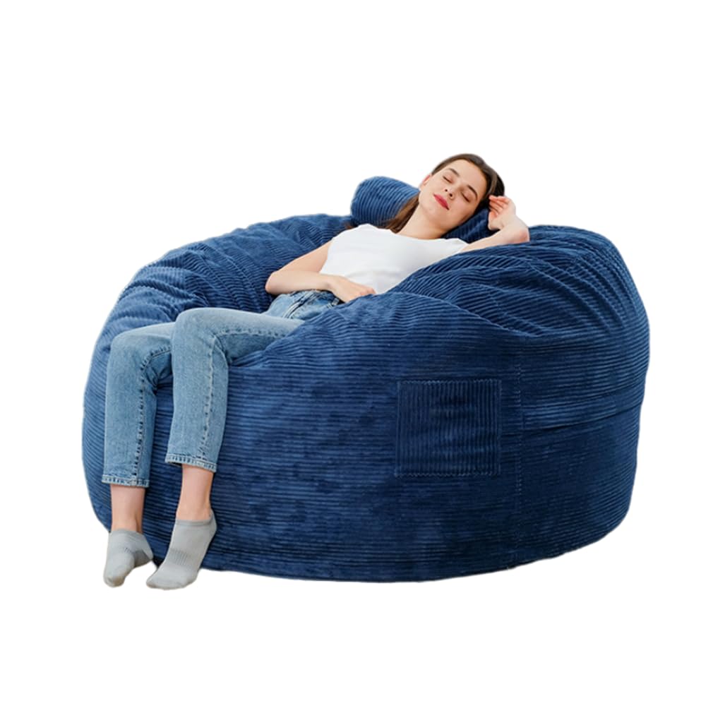 DAUTAI Bean Bag Chairs for Teens Adults, Stuffed Animal Storage Bean Bag Chair Cover, Corduroy Fabric Full Texture Rounded Plump, Lazy Beanbag (No