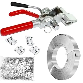 RAIBOTOO Steel Strapping Tool Pallet Banding Strapping Kit Metal Belt Packaging Tensioner and Cutter Machine with 100pcs Buckle 3/4