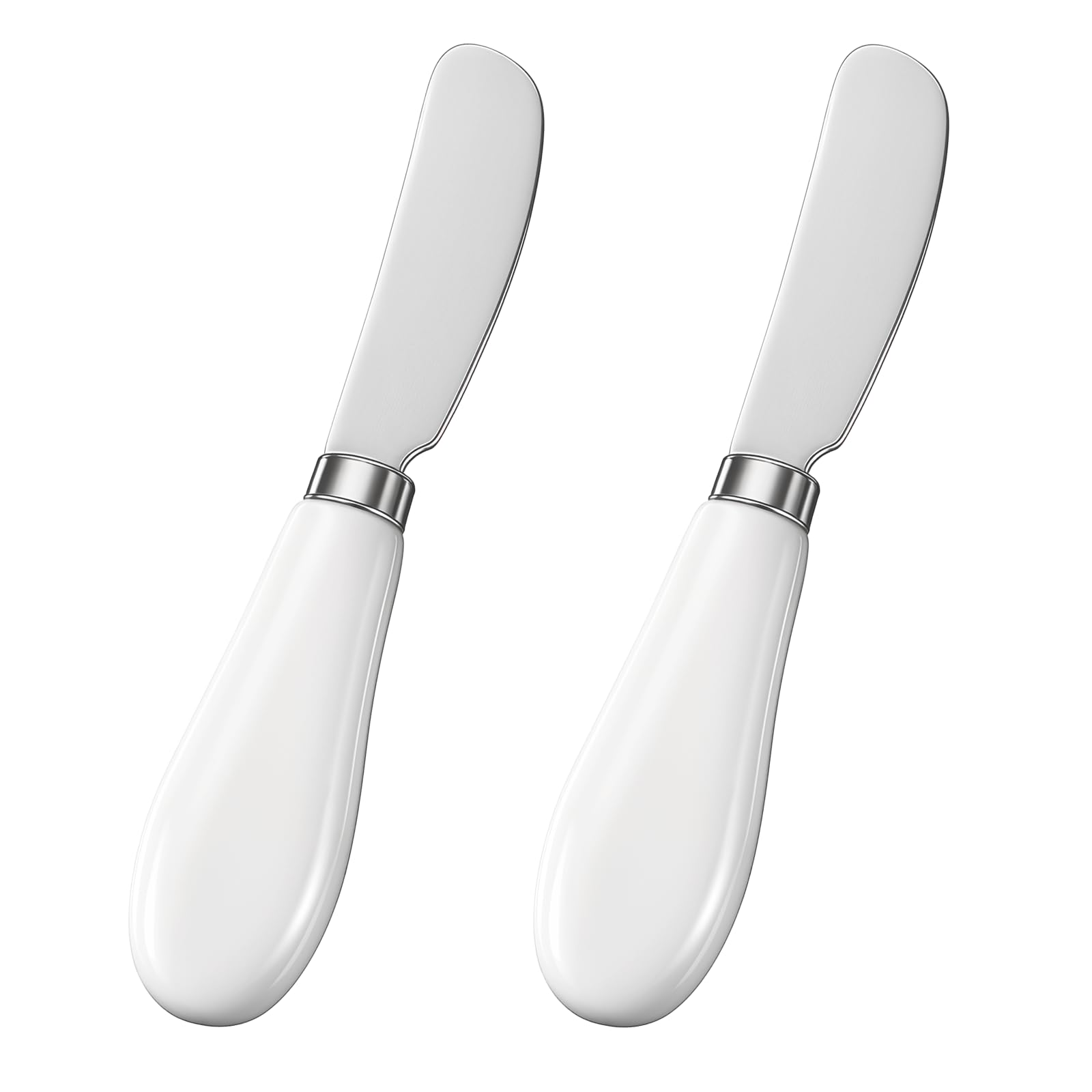 Thinp 2 Pcs Butter Knife, Stainless Steel Butter Spreader Knives with Porcelain Handles Cheese Spreader Knife Multipurpose Sandwich Spreaders for Spreading Jam, Pastry, Cheese (White & Silver)