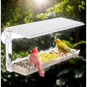 Window Bird Feeder for Outdoors, Clear Bird Feeders Window Mounted with Strong Suction Cups, Transparent Bird House Outside Wild Bird Watching for Garden, Yard, Elderly Kids Viewing