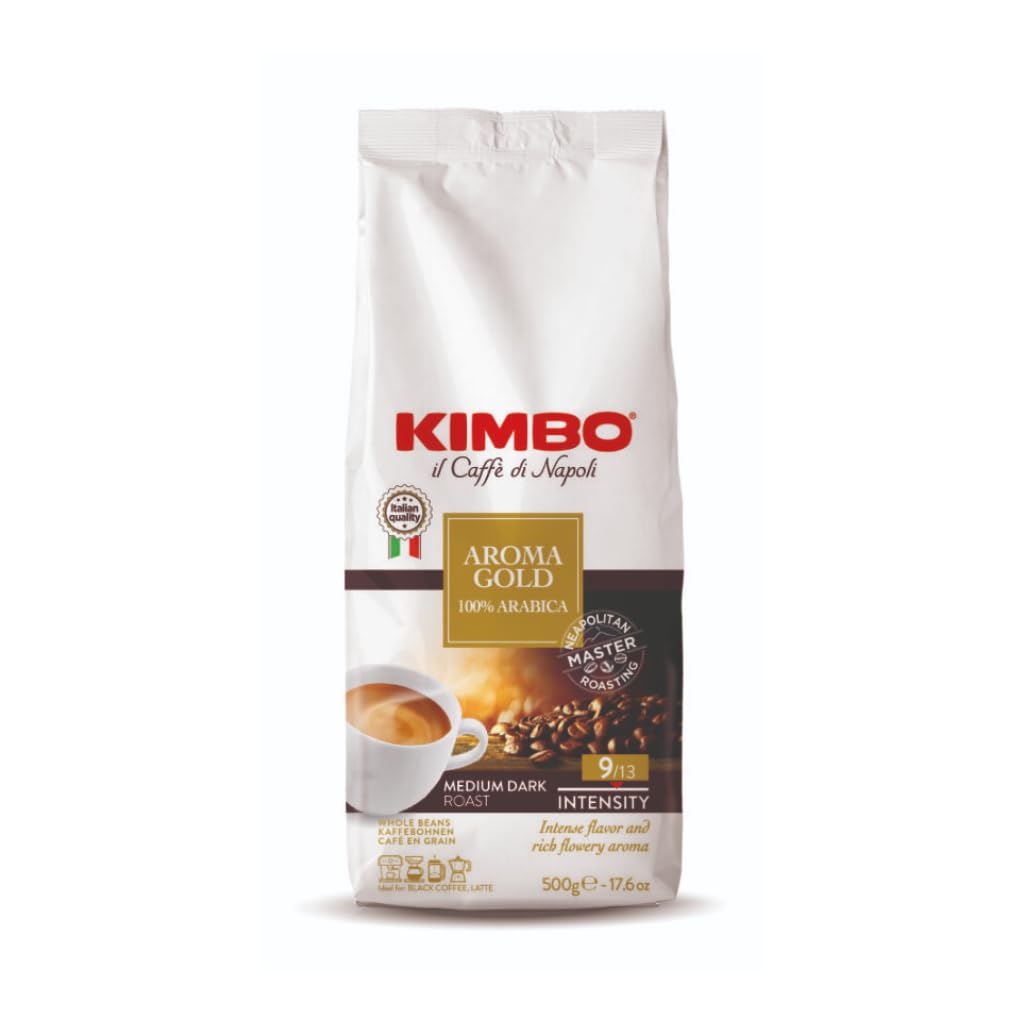 Kimbo 4 Kg Cafè en Grano, Mezcla Aroma Gold 100% Arabica, 8 Paquetes de 500 g