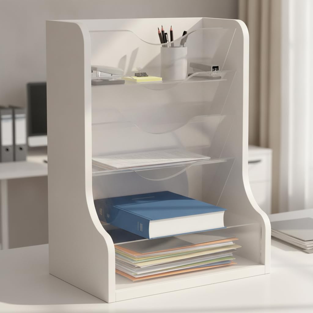 Dokumentenablage, Schreibtisch-Organizer , L-02 Holzmaserung-Transparent