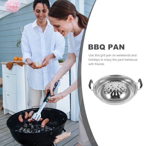 ABOOFAN Thai Korean BBQ Grill Pan Stainless Steel Barbecue Grill Topper Camping BBQ Pan for Shabu Vegetable Egg Pork Beef Meat Garlic Korean Cookware Silver - Image 5