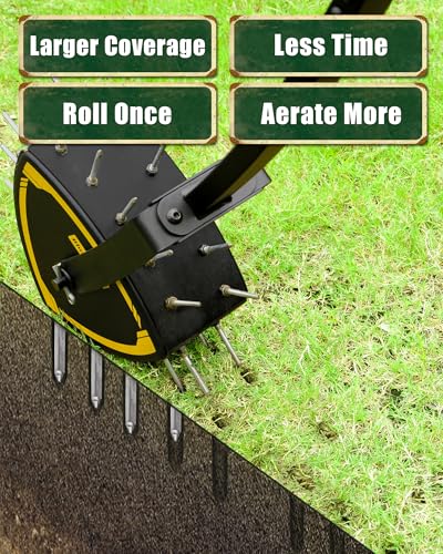 Patented Rolling Lawn Aerator, Heavy Duty Manual Push Tool with 30 Spikes for Soil Loosening, Spike Aeration Roller with Reuleaux Triangle Design for Garden Care, Revives Lawn Health, Save Labour