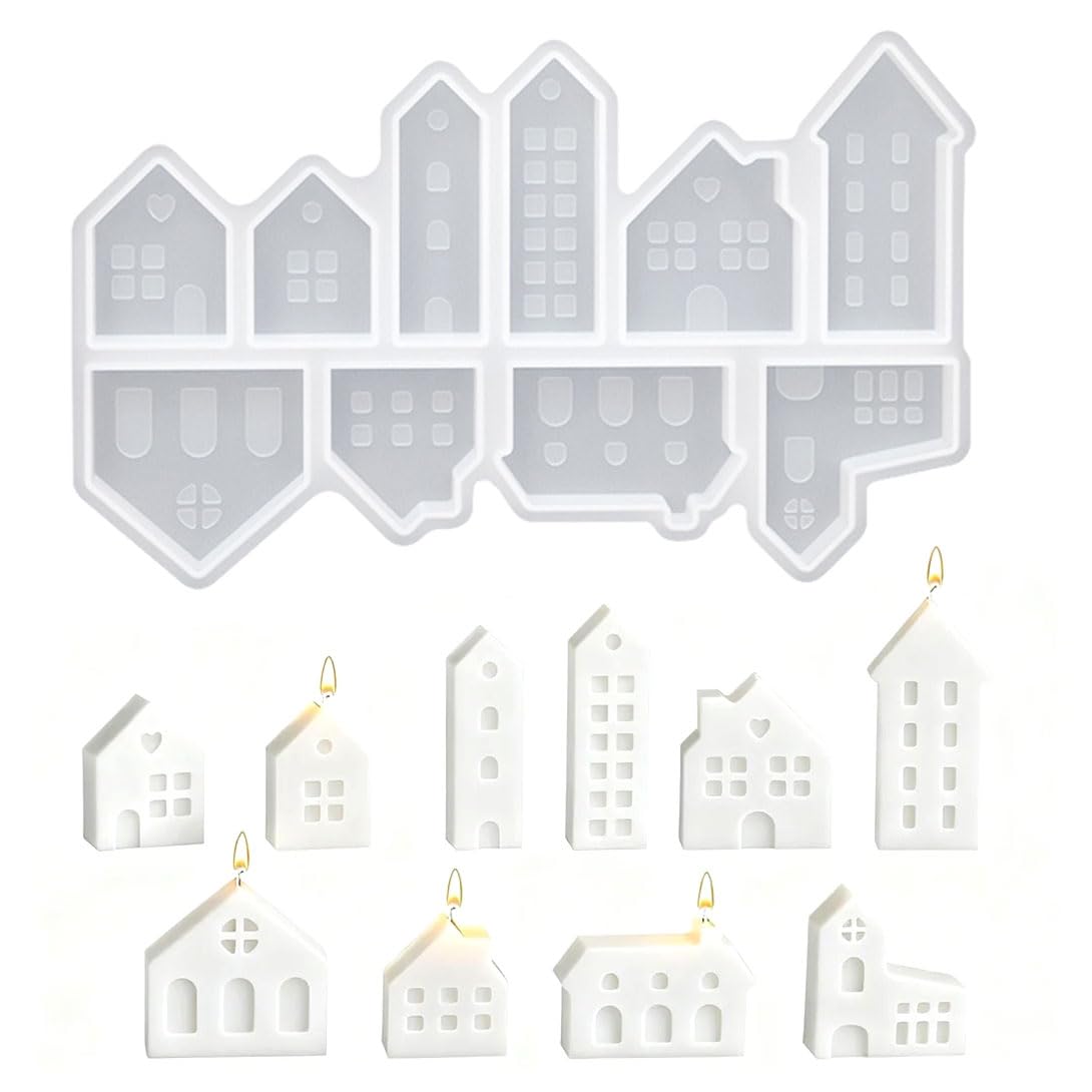 Voyyphixa 10PCS House Shape Silicone Molds - For DIY Resin, Candle, Soap Crafting