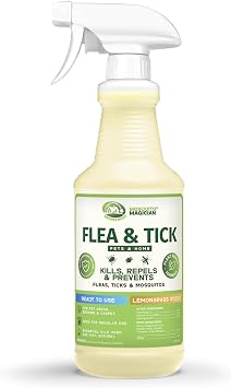 Mosquito Magician Indoor and Outdoor Flea & Tick Spray - 32 OZ Lemongrass | For Carpets, Furniture, Beddings, Couches & Pets Plant-Based Flea and Tick Care for Dogs & Cats with Essential Oils