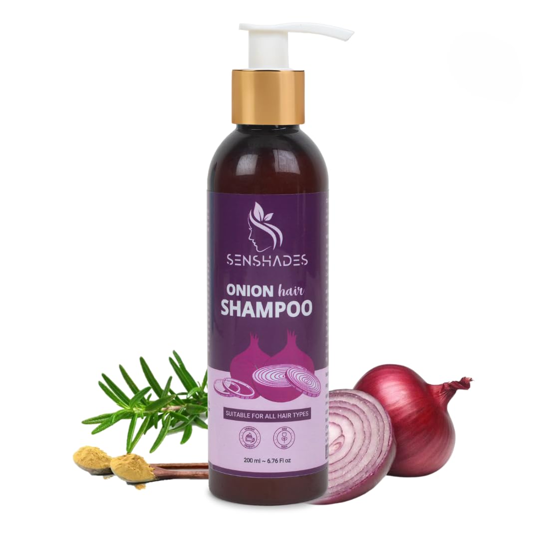 Senshades Red Onion Oil Shampoo, Plant Keratin Onion Hair Shampoo- 200ml Reduces Hair Fall & Dandruff Control Onion Oil Shampoo Men & Women