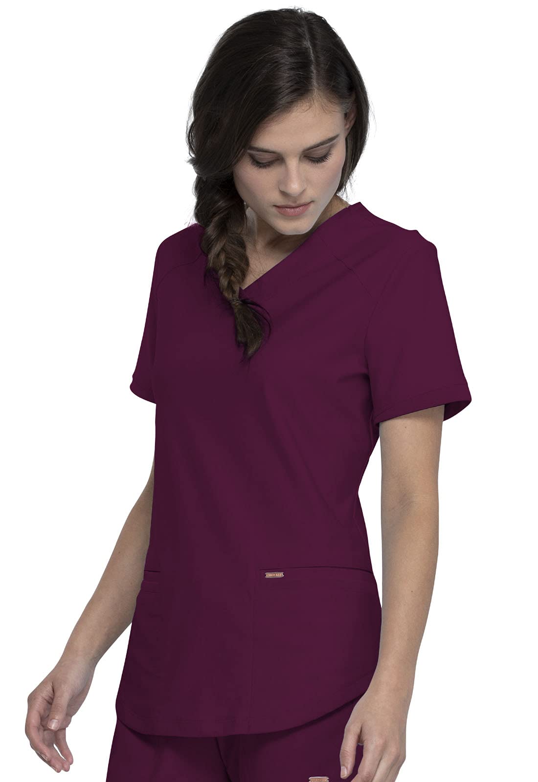 Cherokee CK095 - Conjunto de ropa quirúrgica para mujer, 7 bolsillos, cuello en V, dobladillo curvado CK840 y pantalón de pierna cónica de tiro medio con cordón