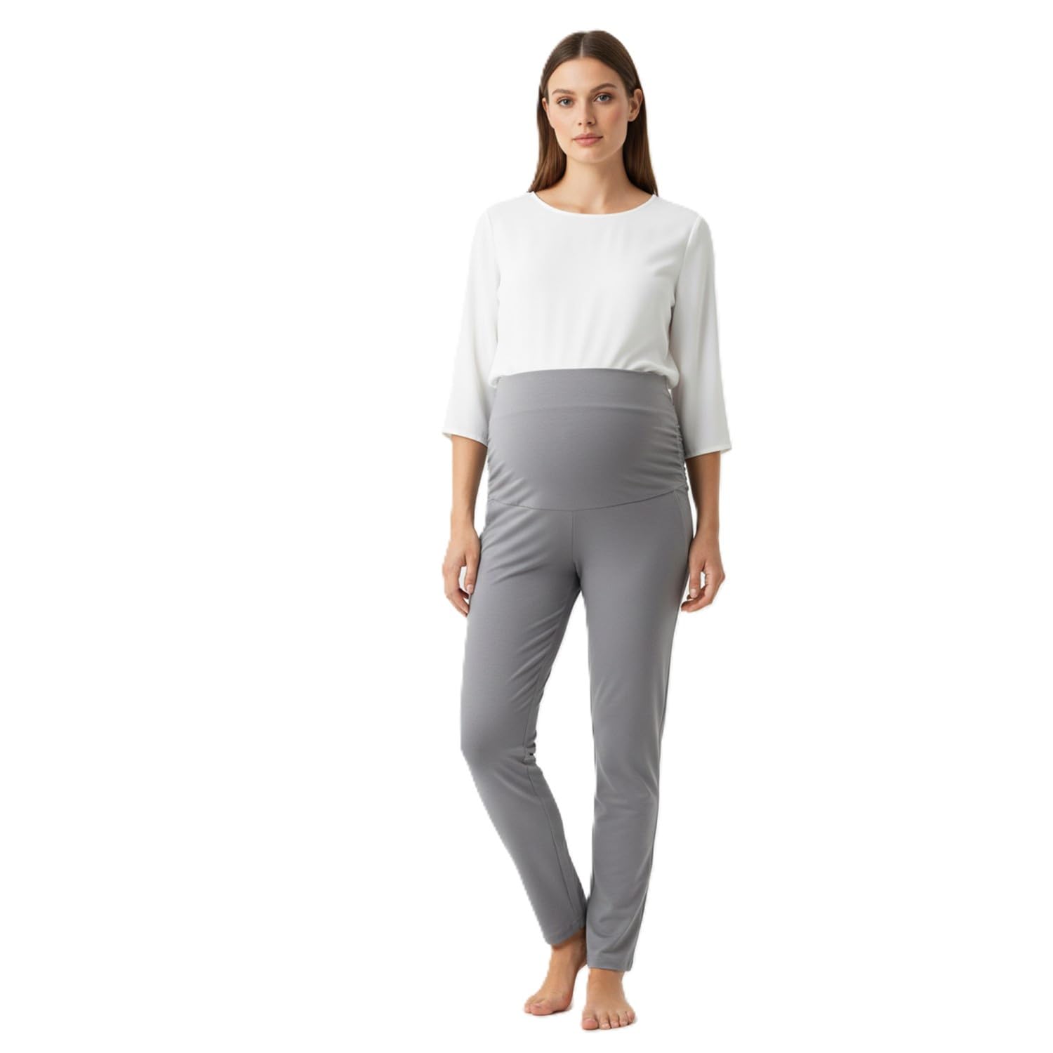 Women Combed Cotton Regular Fit High Rise Maternity Pants - Ash Grey-image-26
