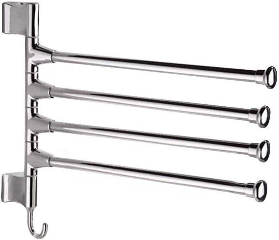 Towel Rack 4-Bar Saving Space Silver Towel Holders Rack Stainless Steel Swing Out Towel Bar Folding Arm Swivel Towel Rack Hanger Organizer 31.5cm x26.5cm