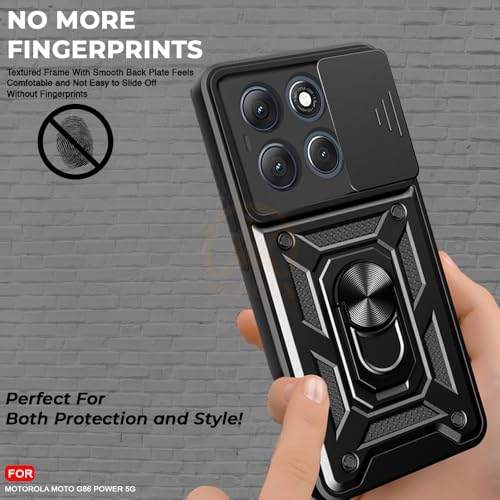 Image of Armor Bumper Back Cover Case for Motorola Moto G86 Power 5G Rotating Camera Cover, Ring Holder & Kickstand | Heavy Duty & 360 Degree Protection Motorola Moto G86 Power 5G Back Cover (Black)