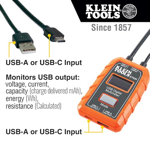 Klein Tools ET920 USB Power Meter, USB-A and USB-C Digital Meter for Voltage, Current, Capacity, Energy and Resistance - Thumbnail 2