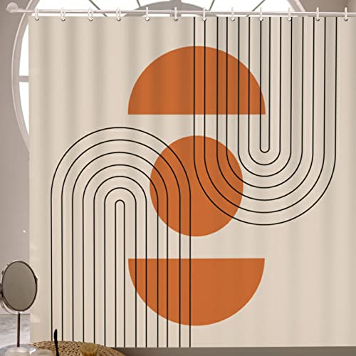 Janinus Mid Century Abstract Shower Curtain Boho Shower Curtain For Bathroom Minimalist Modern Shower Curtains Geometric Shower Curtain 72Inch*72Inch Bathroom Curtain Decoration Set With 12 Hooks #TOP5
