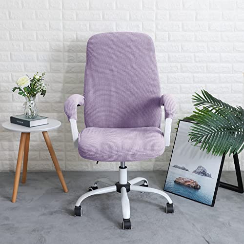 Image of FORCHEER Office Chair Cover Water Repellent Jacquard Armrest Swivel Chair Slipcovers Removable Stretch Universal Computer Chair Cover L with Chair Arm Cover 2P-Purple