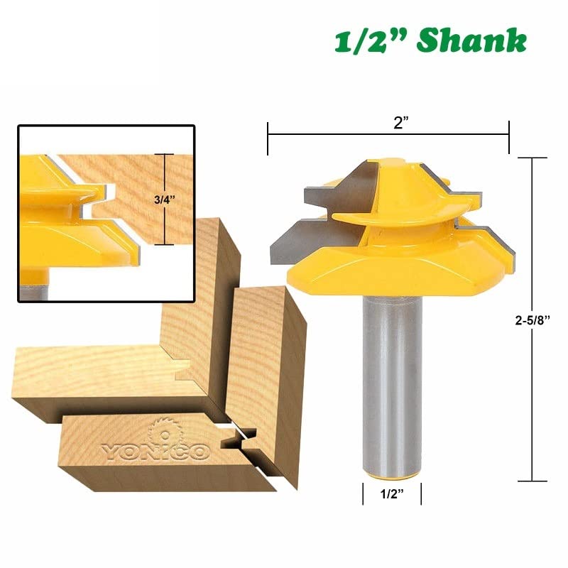 3 Pz 12mm 1/2 Gambo Tenone Punte del Router Set Cassetto Stampaggio 45 Gradi Blocco Mitra Bit Colla Giunto Fresa for Legno(12.7mm Shank)