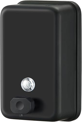 Dispensador de jabón vertical de acero inoxidable negro mate de 37.2 fl oz37 oz de capacidad comercial, dispensador de jabón de manos de baño
